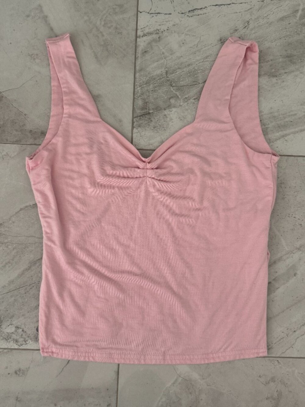 Baby Pink 100% Cotton Ruched Cinch Front V-Neck Crop Tank Top